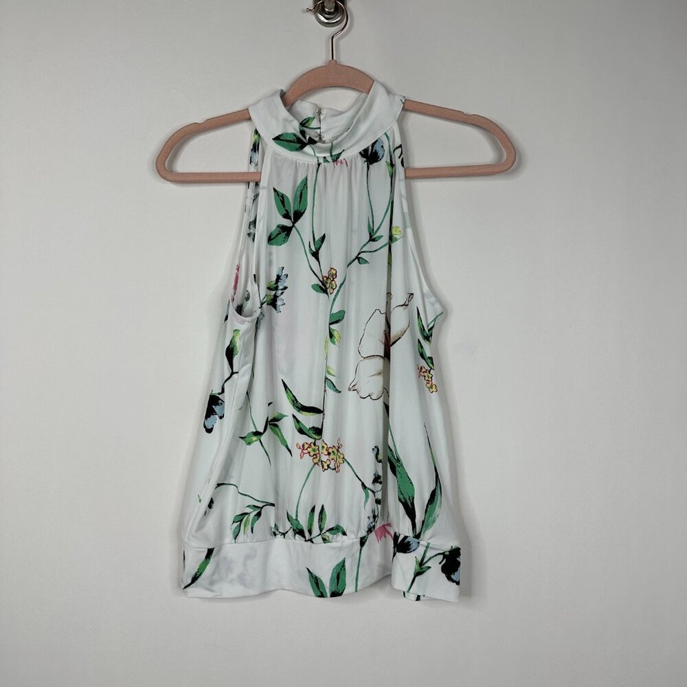 NWT White House Black Market Shirred Front Halter Top Springtime Lily XS - Picture 3 of 8